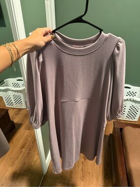 Pink Lily Dusty Mauve Ribbed Puff-Sleeve Tunic